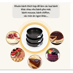 BỘ 3-6 KHUÔN BÁNH TRÒN ĐẾ RỜI CHỐNG DÍNH CÓ KHÓA nhiều size để chọn