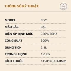Máy Xay Thực Phẩm Đa Năng OLIVO FC21 - Dung Tích 2.1L - Công Suất 500W - Thương Hiệu Mỹ