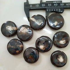 2 viên gốm sứ tròn dẹp hoa văn 27mm