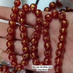 1 viên mã não đỏ đen khắc chữ vàng có lỗ xỏ 1mm đến 1,5mm size 8mmm 10mm 12mm 14mm