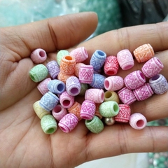 10 gam Hạt Ống nhựa hoa văn nhiều màu 7x10mm
