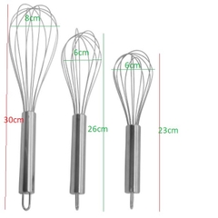 Dụng cụ đánh trứng cầm tay, Cây phới lồng tròn đánh trứng, khuấy trộn bột, đánh bông kem bơ làm bánh  thép không gỉ inox