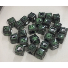 10 hạt gốm sứ vuông xanh hoa văn 9mm