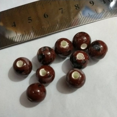 10 viên gốm sứ nâu in hoa văn 10mm