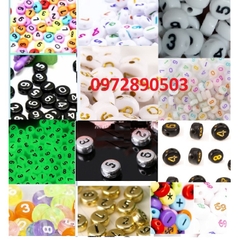 (Loại đẹp) 20 Hạt chữ số tròn, phép tính 4x7mm các màu làm vòng, dây đeo khẩu trang....