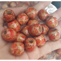 (p118-9) gói 10 -50 hạt gỗ in hoa văn 17mm lỗ lớn 6.8mm