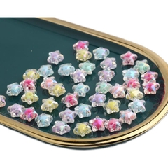5-20 hạt nhựa ngôi sao, hoa 5 cánh, hạt nhân mờ, hạt nhân bóng 12mm có lổ xỏ làm vòng, trang trí handmade tùy thích