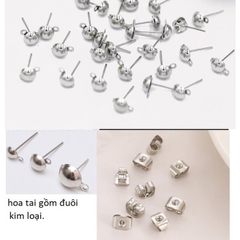 10 chốt hoa tai sát đầu tròn hình cây NẤM có móc đủ size (gồm đuôi) - nguyên liệu làm hoa tai