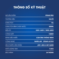 NỒI CHIÊN HƠI NƯỚC KALITE STEAM PRO DUNG TÍCH 15 LIT