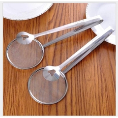 Vợt kẹp vớt đồ chiên ráo dầu kèm rây lưới vớt bọt, lọc dầu, lọc nước làm bằng thép, muôi gắp p191-60