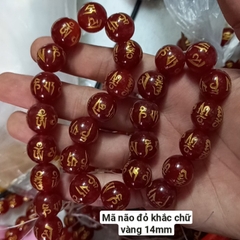 1 viên mã não đỏ đen khắc chữ vàng có lỗ xỏ 1mm đến 1,5mm size 8mmm 10mm 12mm 14mm