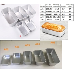 Khuôn bánh chữ nhật A01, A02,A03,A04,A05, khuôn bánh nướng bánh mì, bông lan bơ, bánh gato ,chesse cake, đổ rau câu