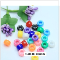 10-50gam (P128) hạt nhựa 6x9mm lỗ lớn 3mm nhiều màu