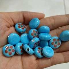 5 viên gốm sứ xanh in hoa 15mm