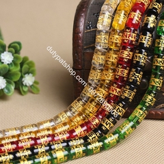 (Giá sĩ) 25-100viên (1dây) lu thống 8x12mm, 10x14mm, 12x16mm, đá tròn 6-8-10 in chú đại bi nhiều màu làm vòng phong thủy