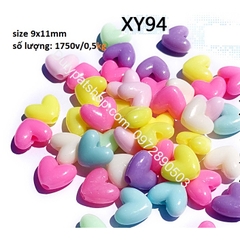 50-100gam Hạt trái tim, mặt cười các kiểu loai có lỗ xỏ dây dùng làm vòng hạt,cột tóc, đồ chơi, làm thủ công... (p225)