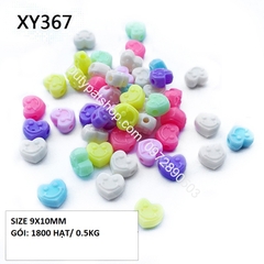 50-100gam Hạt trái tim, mặt cười các kiểu loai có lỗ xỏ dây dùng làm vòng hạt,cột tóc, đồ chơi, làm thủ công... (p225)