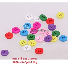20-100 nút gỗ 4 lỗ nhiều màu nhiều size 1.2cm, 1.5cm, 2cm, 2.5cm, 3cm