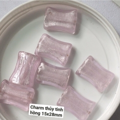 2 Hạt charm thủy tinh  trái tim, tròn in hoa văn làm vòng handmade, trang trí thủ công tùy thích