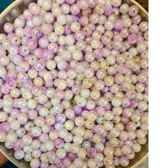 50gam hạt nhựa 6mm/8mm/10mm đa sắc bóng cừ có lỗ xỏ làm vòng hạt, trang trí làm thủ công