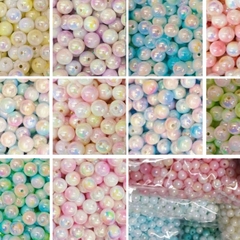 50gam hạt nhựa 6mm/8mm/10mm đa sắc bóng cừ có lỗ xỏ làm vòng hạt, trang trí làm thủ công