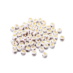 (chọn chữ) 50- 100 chữ nền trắng chữ vàng gold 4x7mm CÓ LỖ XỎ làm vòng hạt