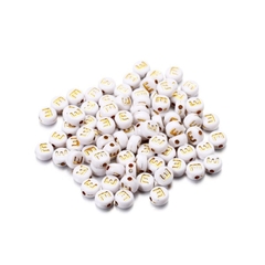 (chọn chữ) 50- 100 chữ nền trắng chữ vàng gold 4x7mm CÓ LỖ XỎ làm vòng hạt