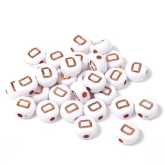 (chọn chữ) 50- 100 chữ nền trắng chữ vàng gold 4x7mm CÓ LỖ XỎ làm vòng hạt