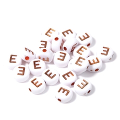 (chọn chữ) 50- 100 chữ nền trắng chữ vàng gold 4x7mm CÓ LỖ XỎ làm vòng hạt
