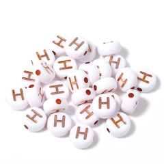 (chọn chữ) 50- 100 chữ nền trắng chữ vàng gold 4x7mm CÓ LỖ XỎ làm vòng hạt