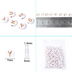 (chọn chữ) 50- 100 chữ nền trắng chữ vàng gold 4x7mm CÓ LỖ XỎ làm vòng hạt