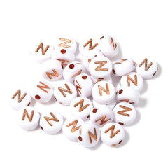 (chọn chữ) 50- 100 chữ nền trắng chữ vàng gold 4x7mm CÓ LỖ XỎ làm vòng hạt