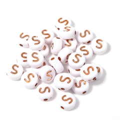 (chọn chữ) 50- 100 chữ nền trắng chữ vàng gold 4x7mm CÓ LỖ XỎ làm vòng hạt