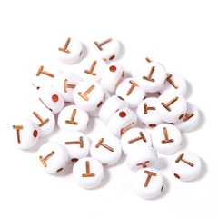 (chọn chữ) 50- 100 chữ nền trắng chữ vàng gold 4x7mm CÓ LỖ XỎ làm vòng hạt