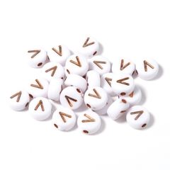 (chọn chữ) 50- 100 chữ nền trắng chữ vàng gold 4x7mm CÓ LỖ XỎ làm vòng hạt