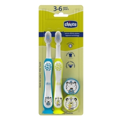 Bộ đôi bàn chải đánh răng Chicco 3-6Y (Hổ xanh - Gấu trúc)