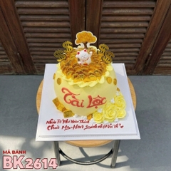 Bánh kem BK2614 mèo thần tài vàng may mắn chúc mừng sinh nhật khai trương