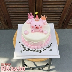 Bánh kem BK2630 heo hồng đội mũ chóp dễ thương chúc mừng sinh nhật bé gái