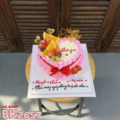 Bánh kem BK2657 trái tim hồng mix trái cây tươi kỷ niệm ngày cưới hạnh phúc