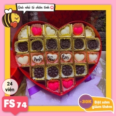 Hộp Socola Valentine trái tim 24 viên có ngăn FS74