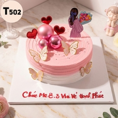 Bánh kem 8/3 T502 phụ kiện cô gái và bướm vàng sang chảnh