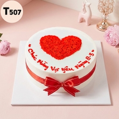 Bánh kem 8/3 T507 tối giản với trái tim đỏ yêu thương