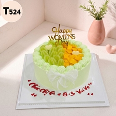 Bánh kem 8/3 T524 tone xanh lá dịu mát decor nho và xoài chín