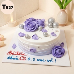 Bánh kem 8/3 T527 tone tím pastel sang trọng phối cầu bạc lấp lánh