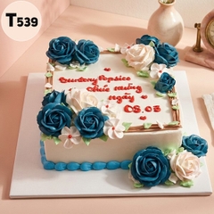 Bánh kem 8/3 T539 khuôn vuông hoa hồng xanh quý phái và đẳng cấp
