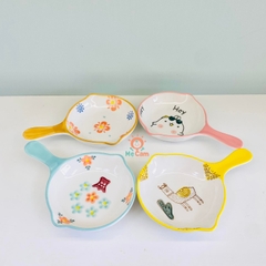 Đĩa sứ tay cầm mini in hình