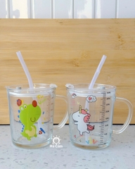 Cốc thuỷ tinh chia vạch kèm nắp + vòi cho bé uống nước, uống sữa