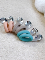 Set thìa dĩa cong inox tập xúc cực dễ cho bé