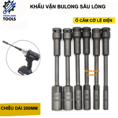 Khẩu vặn ốc lục giác dài 200mm chuôi 1/2 cỡ 8-19mm, thép CR-V dùng cho máy vặn ốc chuyên dụng, chịu lực cao