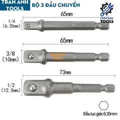 Bộ 3 đầu chuyển từ bắn vít sang bu lông các cỡ 1/4 3/8 1/2 đa năng, đầu chuyển từ máy vặn vít sang máy siết ốc